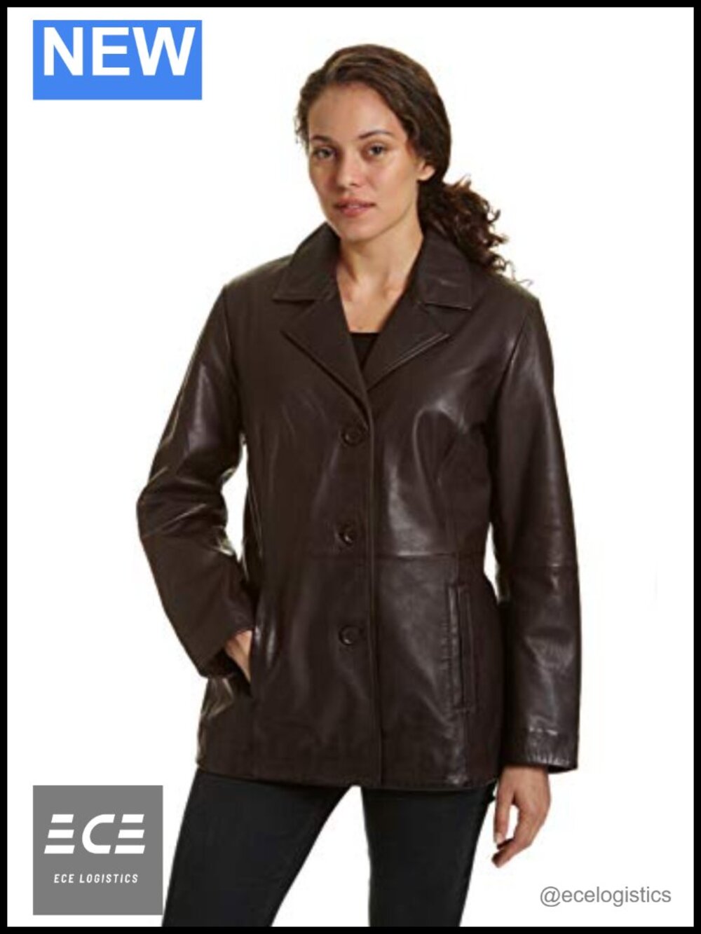 Leather Button Front Peacoat Long Sleeve Notch Collar Fall Jacket